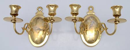 Brass Candlesticks Pair of 2 Arm Sconces 8" Wide