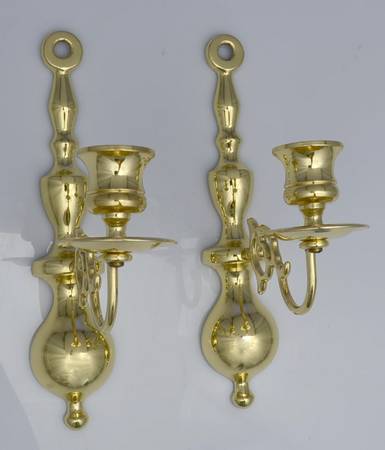 Brass Candlesticks Pair of Wall Sconces