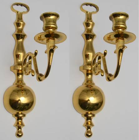 Brass Candlesticks Pair of 2 Arm Sconces 8" Wide