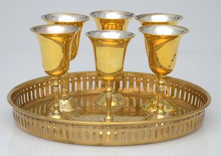 Brass Candlesticks Cordial - Set of 6 with Round Tray