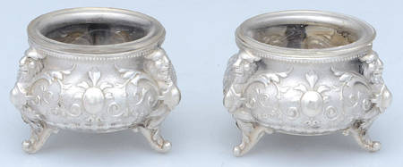 Germany Sterling Hollowware Master Open Salt with Clear Liner - Set of 2