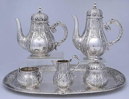 Germany Sterling Hollowware 6 Piece Tea Set (CP1, TP1, CR1, SU1, WB1, WTLM1)
