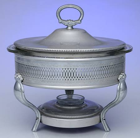 Aluminum Hollowware Food Warmer W/Lid,Glass Liner & Burner Stand