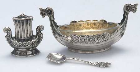 Norway Sterling Hollowware Open Master Salt W/Spoon & Pepper Shaker