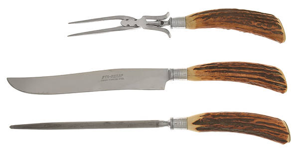 Sterling Stag Flatware Large 3-Piece Roast Carving Set w/Stainless Blade