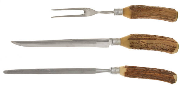 Sterling Stag Flatware Large 3-Piece Roast Carving Set w/ Stainless Blade