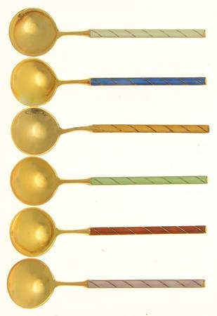 Norway Sterling Flatware Enameled Demitasse Spoon - Set of 6