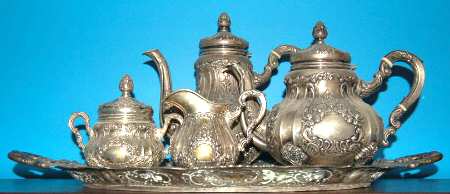 800-3 (Sterling, Hollowware) 5 Piece Tea Set (SCP, STP, SCR, SSU, WTL)