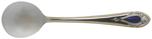 UNF1541 (Stainless, Gold Accent, Blue Cameo) Round Bowl Soup Spoon (Gumbo)
