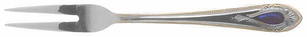 UNF1541 (Stainless, Gold Accent, Blue Cameo) Small 2-Tine Cold Meat Serving Fork