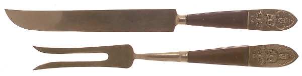 Siam-Brown (Brass)-Brown Handle Large 2-Piece Roast Carving Set w/Stainless Blade