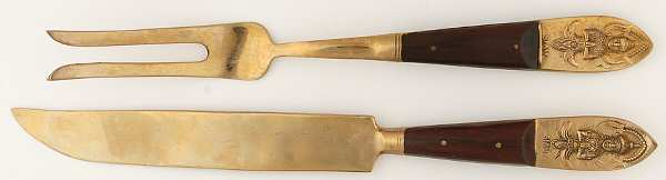 Siam-Brown (Brass)-Brown Handle Small Stainless Blade 2-Piece Steak Carving Set