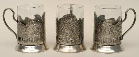 Russia Silverplate Hollowware (Set of 3) Iced Drink Holder and Glass Set
