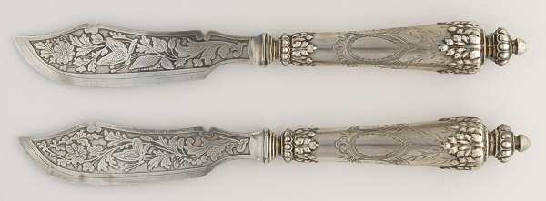 Coin Silver Flatware Set/2 Individual Hollow Handle Fish Knife,Slvp Bld
