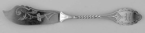 Coin Silver Flatware Flat Twisted Handle Master Butter Knife Bright Cut