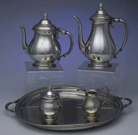Shirley Pewter Hollowware 5 Piece Tea Set (with Tray)