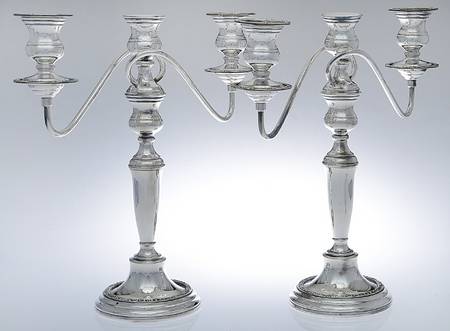 Japan Silverplate Hollowware Pair of 14" 3 Light Candelabra