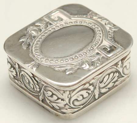 Portugal Silverplate Hollowware 1" Square Pill Box with Hinged Lid