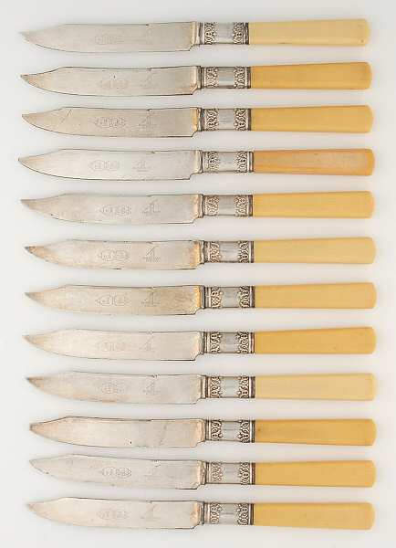 UNF1333 (Sterling) Set of 12 Indiv. Fruit Knives w/Silverplate Blades
