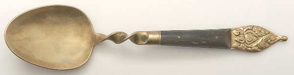 Siam (Brass)-Brown Handle, Scroll Design Solid Serving Spoon