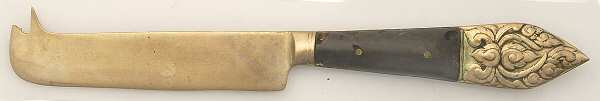 Siam (Brass)-Brown Handle, Scroll Design Solid Serving Cheese Knife