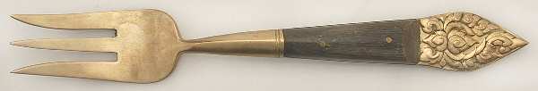 Siam (Brass)-Brown Handle, Scroll Design Individual Salad Fork