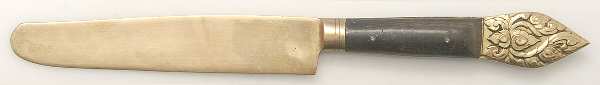 Siam (Brass)-Brown Handle, Scroll Design New French Solid Knife