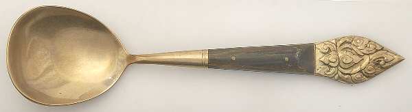 Siam (Brass)-Brown Handle, Scroll Design Place/Oval Soup Spoon