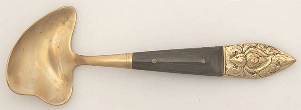 Siam (Brass)-Brown Handle, Scroll Design Large Solid Jelly Server