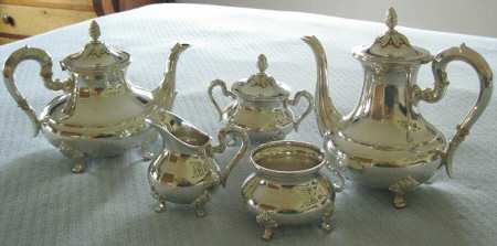 UNH19 (Sterling, Hollowware) 5 Piece Tea Set (SCP, STP, SCR, SSU, SWB)