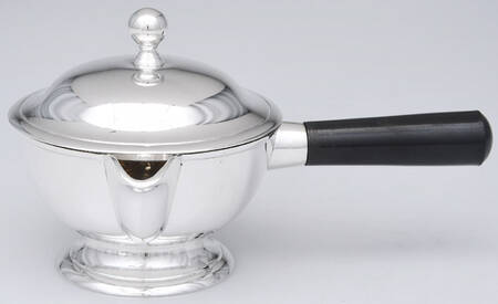 India Silverplate Hollowware-Plain Sauce Boat with Wood Handle & Hinged Lid
