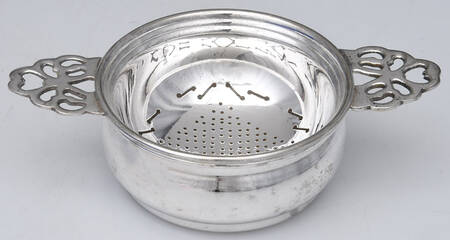 India Silverplate Hollowware-Plain Tea Strainer Over Cup with Stand