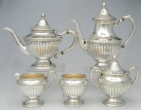 25 (Sterling, Hollowware) 5 Piece Tea Set (SCP, STP, SCR, SSU, SWB)