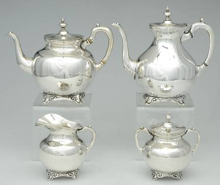 UNH13 (Sterling, Hollowware) 4 Piece Tea Set (SCP, STP, SCR, SSU)