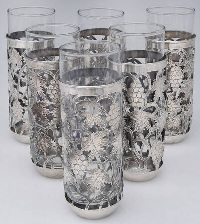 UNH30 (Sterling, Hollowware) (Set of 6) Glass Tumbler w/Sterling Overlay