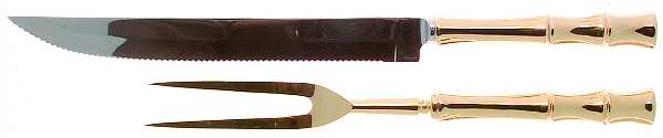 Gold Cane (Gold Electroplate) Large 2-Piece Roast Carving Set w/Stainless Blade
