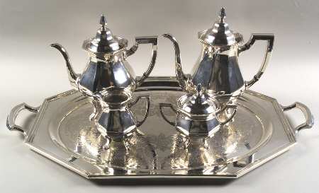 Alden (Silverplate, Hollowware) 5-Piece Silverplate Tea Set (with Tray)