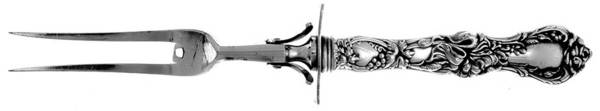 Floral (Silverplate, 1902) Large Stainless-Prong Roast Carving Fork