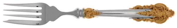 Golden Grande Baroque (Sterling, Gold Accent) Individual Hollow Fish Fork, Stainless Tines