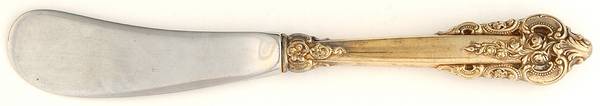 Golden Grande Barogue (Sterling, Gold Vermeil) Butter Spreader Hollow Hdl-Paddle/Stainless Blade