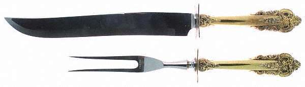 Golden Grande Barogue (Sterling, Gold Vermeil) Large 2-Piece Roast Carving Set w/ Stainless Blade