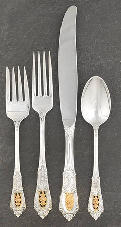 Golden Rose Point (Sterling, 1988, Gold Accent Rose) 4 Piece Place Size Setting