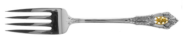 Golden Rose Point (Sterling, 1988, Gold Accent Rose) Medium Solid Cold Meat Serving Fork