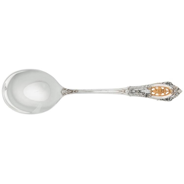 Golden Rose Point (Sterling, 1988, Gold Accent Rose) Round Bowl Soup Spoon (Cream Soup)