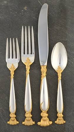 Golden Romance of The Sea (Sterling, Gold Accent) 4 Piece Place Size Setting by Wallace Silver