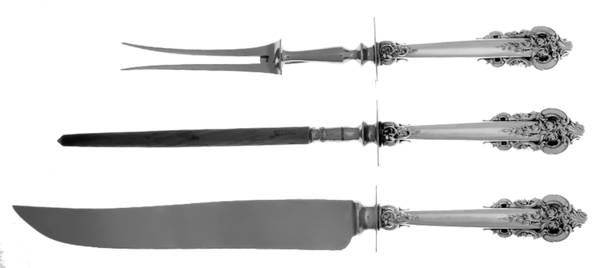 Grande Baroque (Sterling, 1941) Large 3-Piece Roast Carving Set w/ Stainless Blade