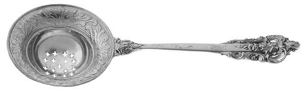 Grande Baroque (Sterling, 1941) Individual Overcup Tea Strainer with Silverplate Bowl