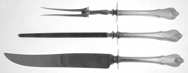 Grand Colonial (Sterling, 1942, No Monos) Large 3-Piece Roast Carving Set w/ Stainless Blade