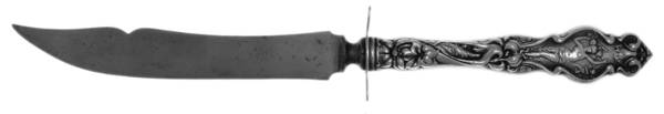 Irian (Sterling, 1902, No Monograms) Large Carving/Roast Knife StnlBl w/Sterling Guard