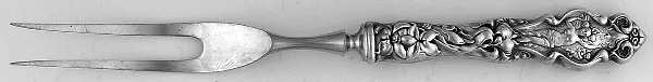 Irian (Sterling, 1902, No Monograms) Small Steak Carving Fork with Stainless Prongs